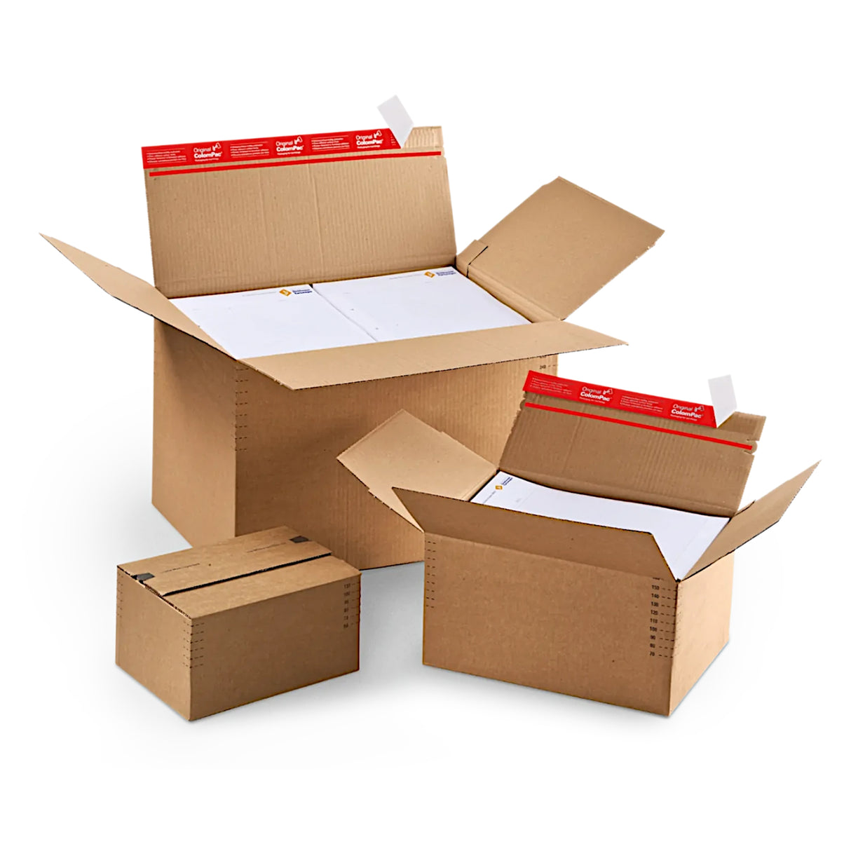 Karton mit variabler Tiefe und selbstklebendem Verschluss für den Versand