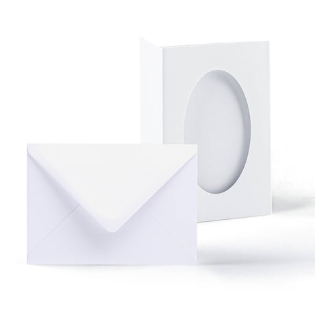 Weiße Klappkarten mit ovalem Ausschnitt – 3-fach Falz, Packung